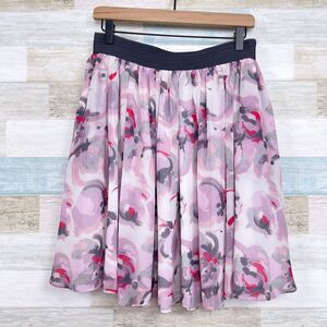 REISS Rose Floral Chiffon Mason Flare Skirt Pink Gray Lined Casual Womens 8